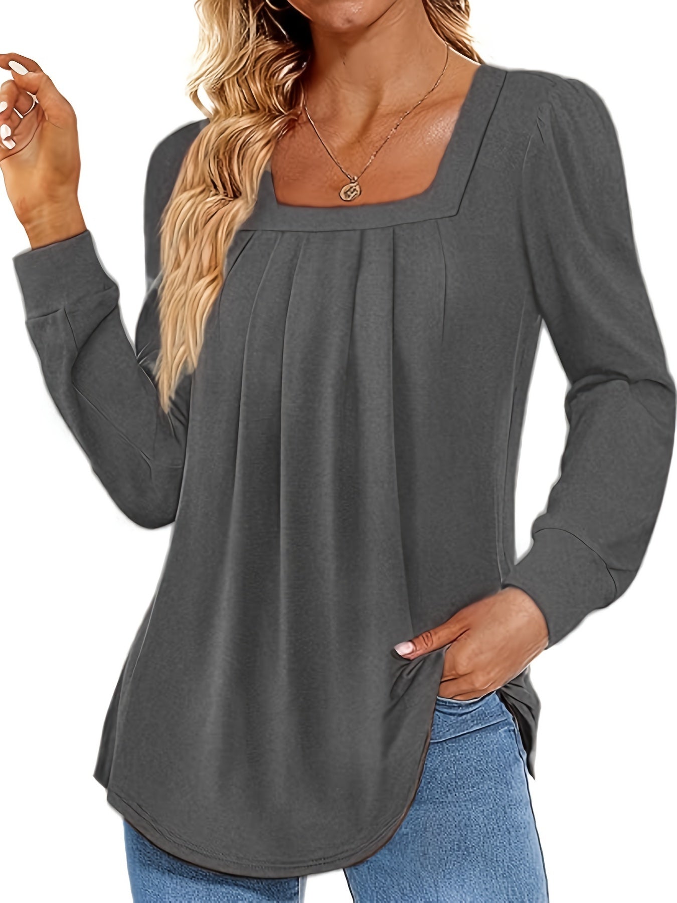 Victoria™ - Blouse confortable avec décolleté carré et plis